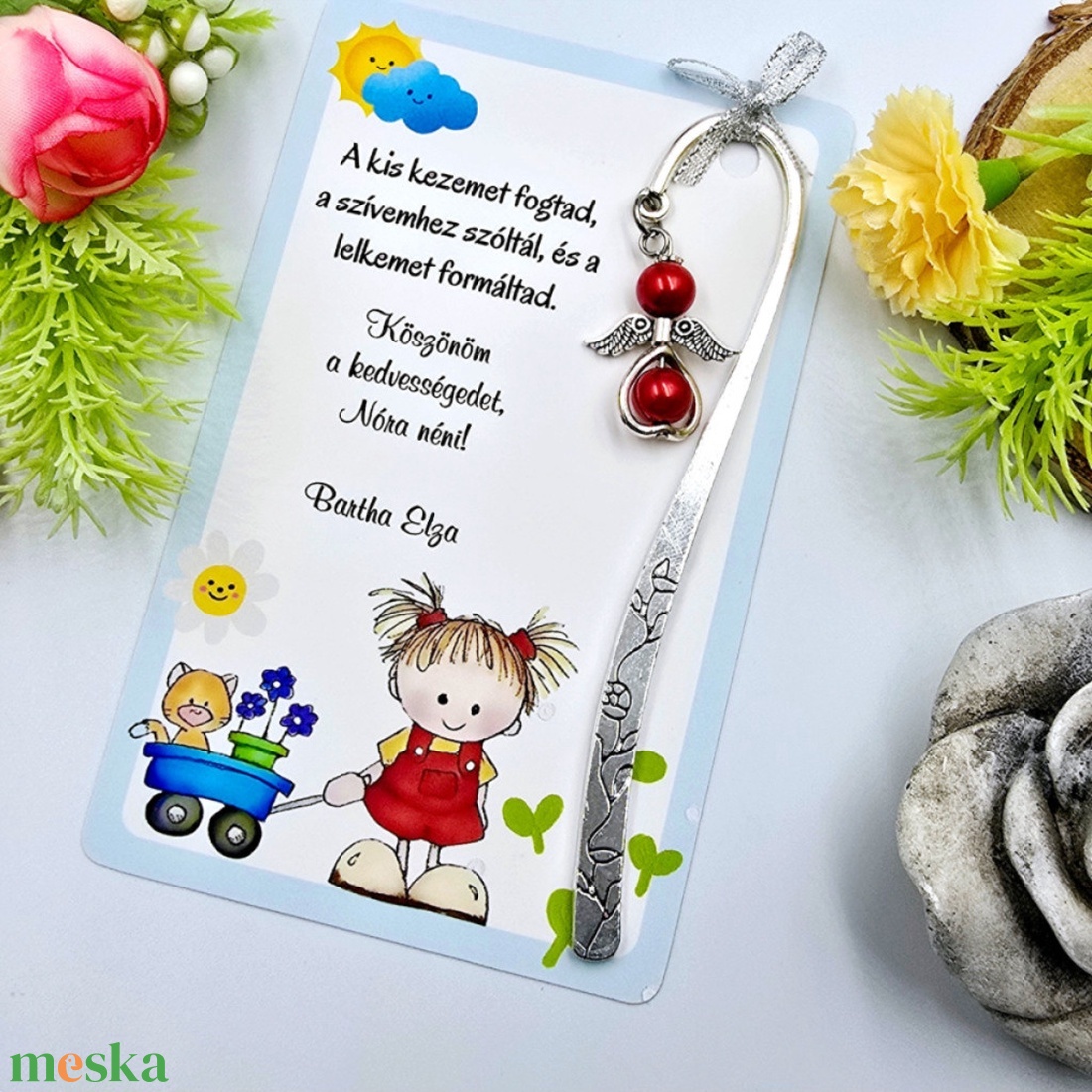 Óvó néniknek ajándék - Angyalkás könyvjelző ajándékkártyán - könyv & zene - könyvjelző - Meska.hu