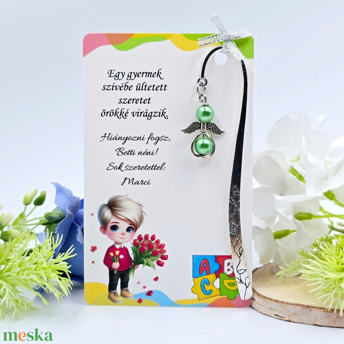 Óvó néniknek ajándék - Angyalkás könyvjelző ajándékkártyán - könyv & zene - könyvjelző - Meska.hu