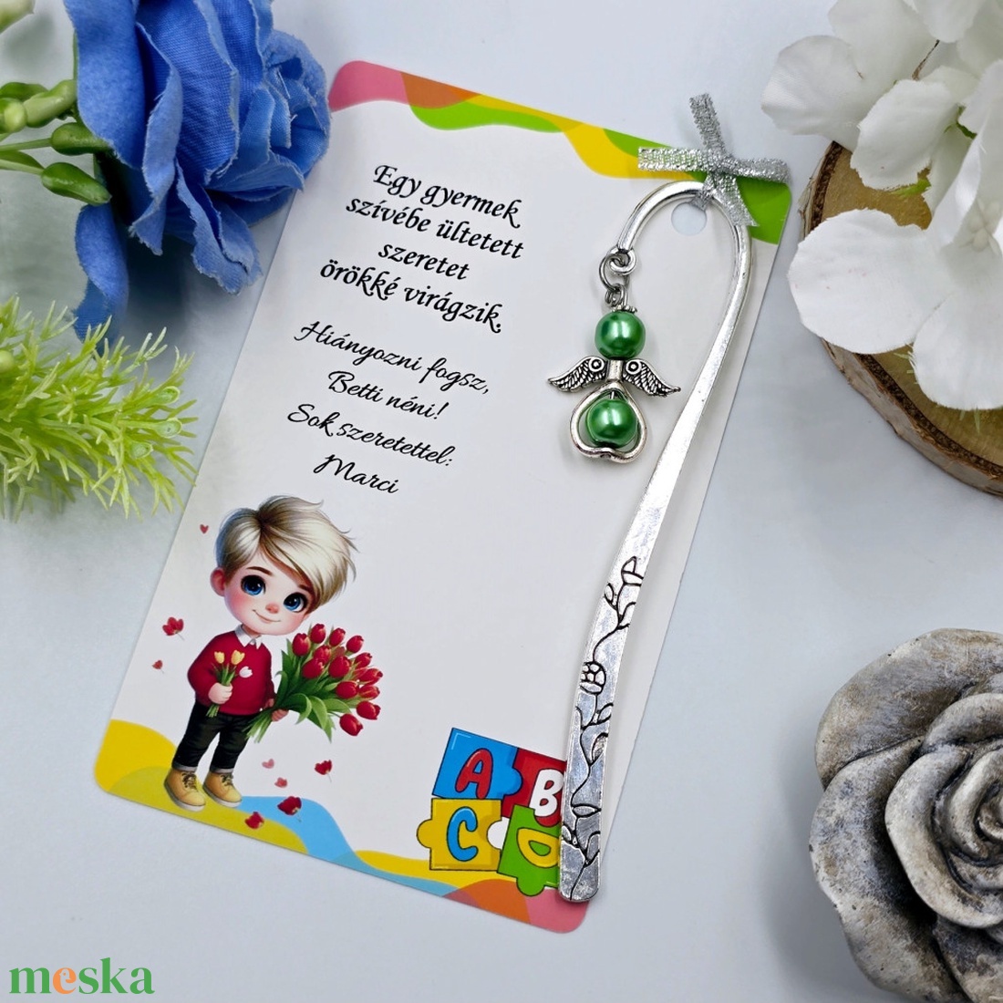 Óvó néniknek ajándék - Angyalkás könyvjelző ajándékkártyán - könyv & zene - könyvjelző - Meska.hu