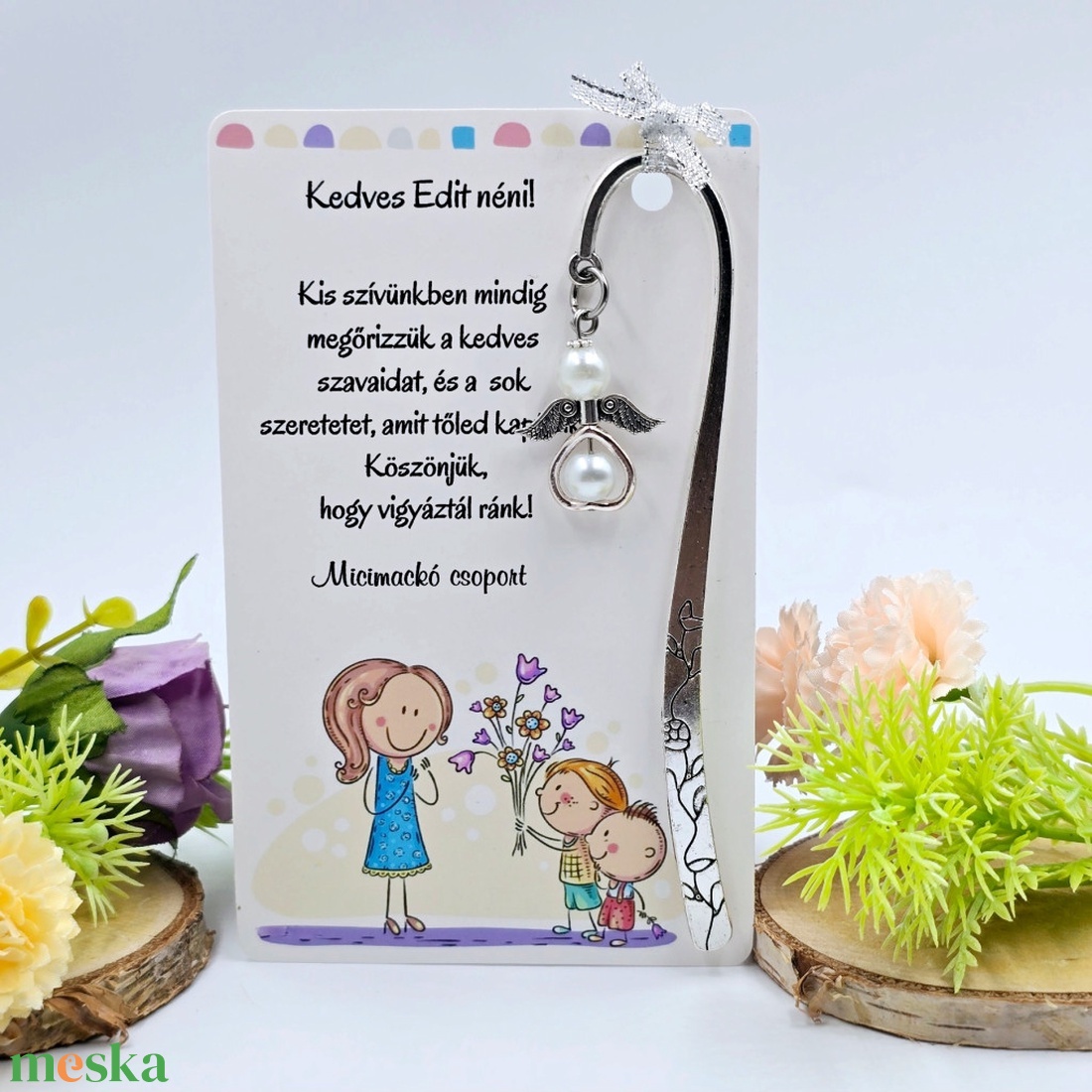 Óvó néninek ajándék - Angyalkás könyvjelző ajándékkártyán  - könyv & zene - könyvjelző - Meska.hu