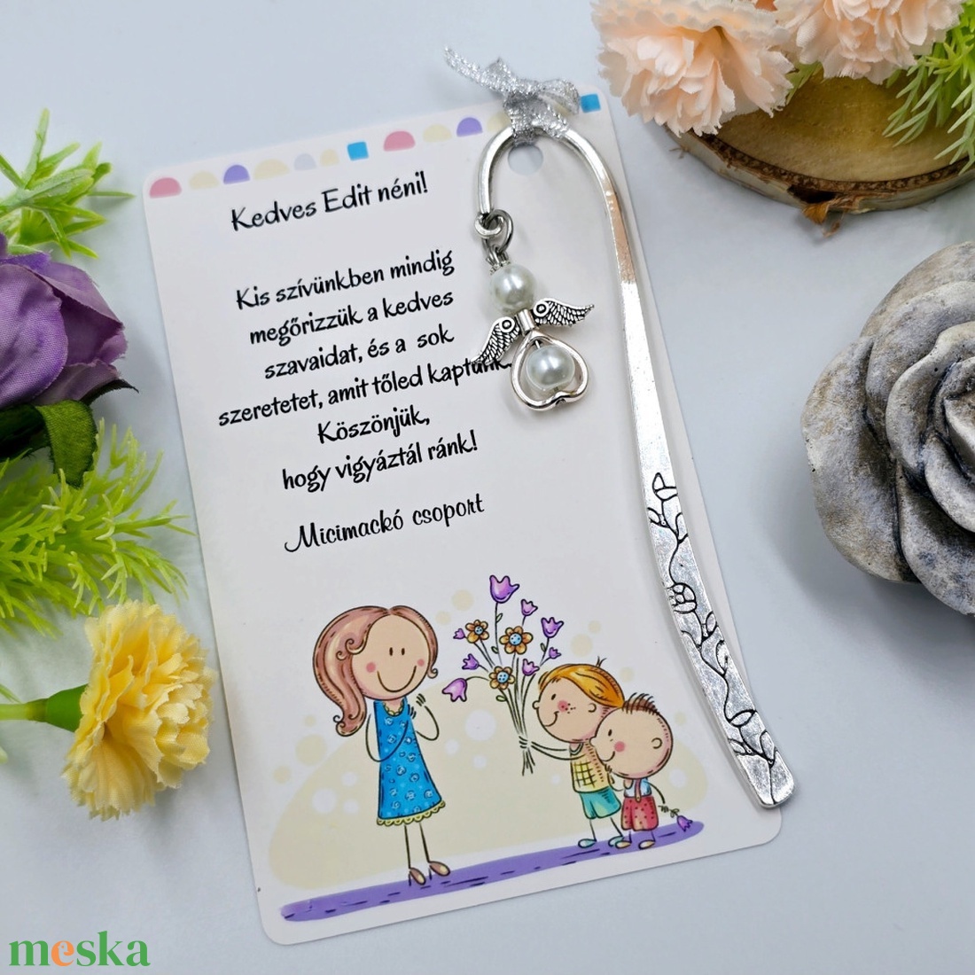 Óvó néninek ajándék - Angyalkás könyvjelző ajándékkártyán  - könyv & zene - könyvjelző - Meska.hu