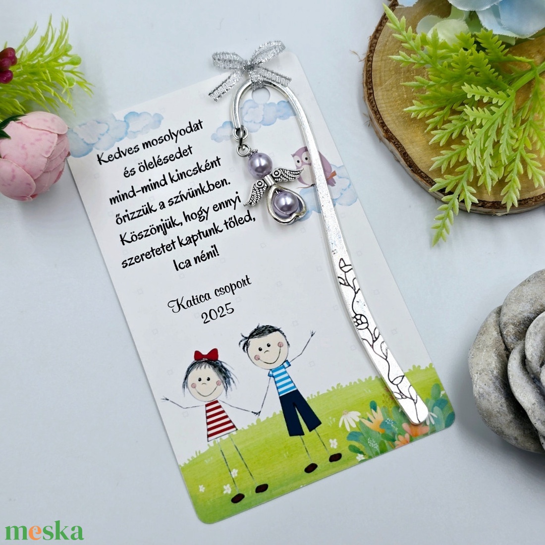 Óvó néninek ajándék - Angyalkás könyvjelző ajándékkártyán  - könyv & zene - könyvjelző - Meska.hu