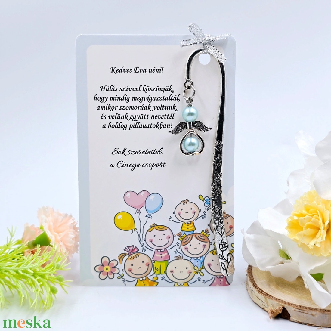 Óvó néninek ajándék - Angyalkás könyvjelző ajándékkártyán  - könyv & zene - könyvjelző - Meska.hu