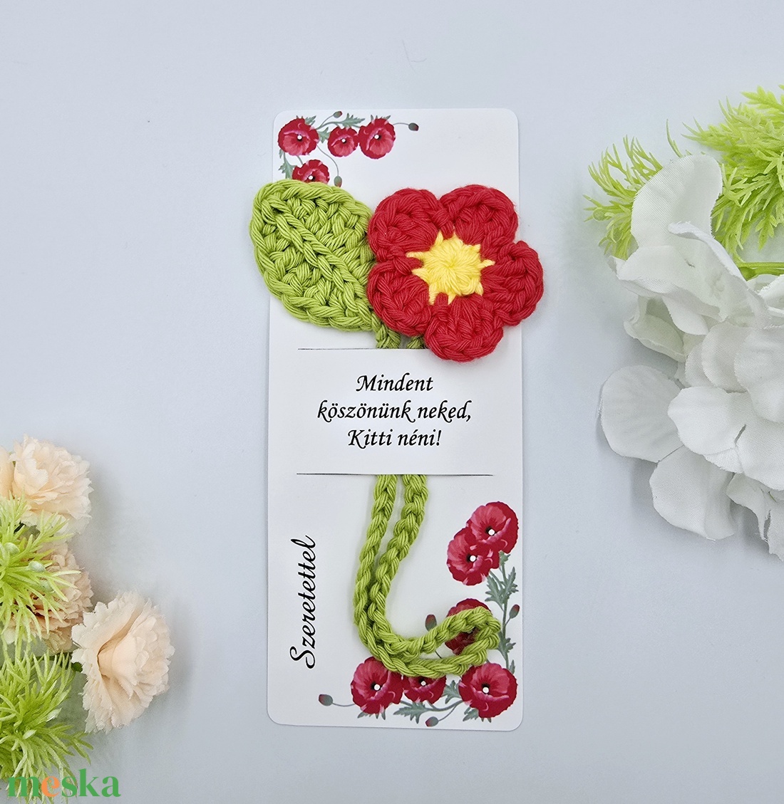 Óvó néninek, tanító néninek ajándék - Virágos könyvjelző ajándékkártyával - könyv & zene - könyvjelző - Meska.hu