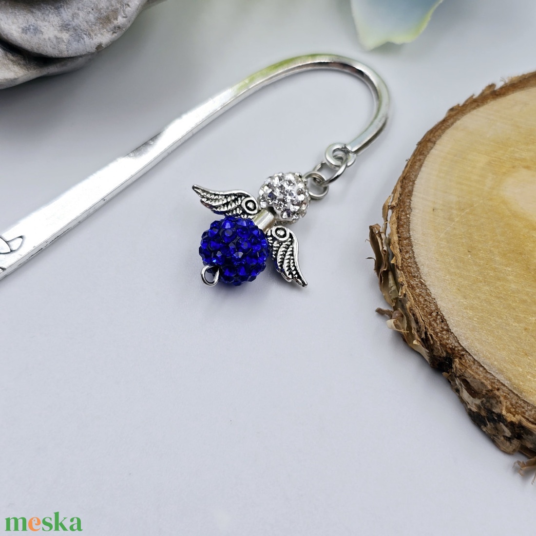 Királykék-ezüstös shamballagyöngy angyalkás könyvjelző - könyv & zene - könyvjelző - Meska.hu