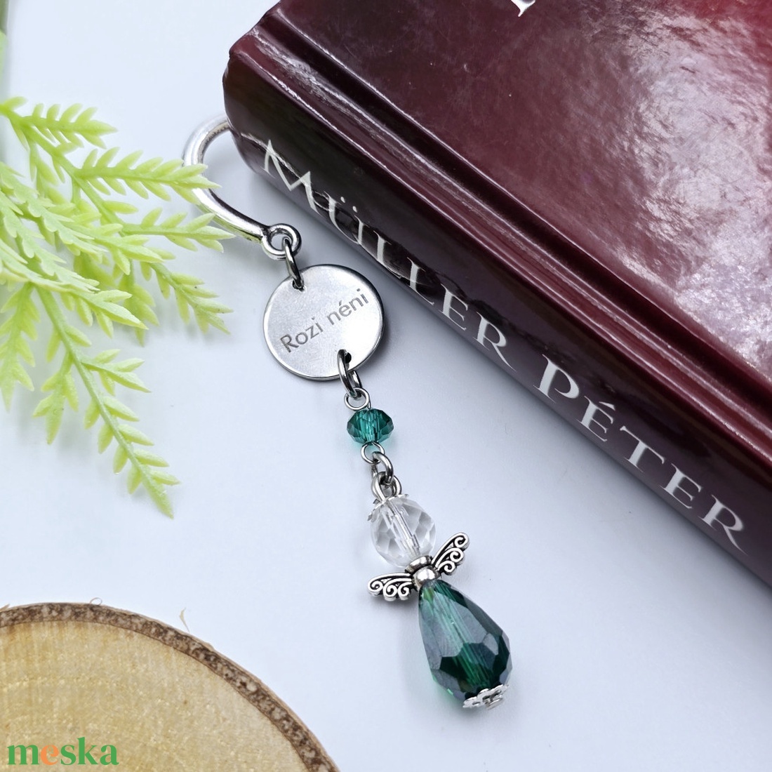 Zöld angyalkás, egyedi névvel gravírozott könyvjelző - könyv & zene - könyvjelző - Meska.hu