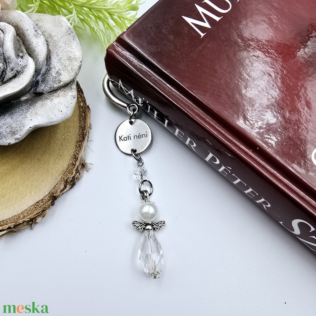 Fehér angyalkás, egyedi névvel gravírozott könyvjelző - könyv & zene - könyvjelző - Meska.hu