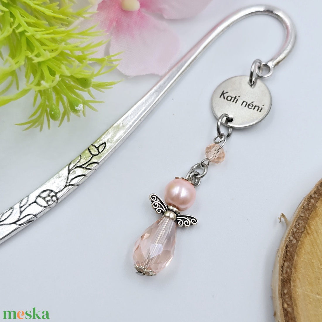 Rózsaszín angyalkás, egyedi névvel gravírozott könyvjelző - könyv & zene - könyvjelző - Meska.hu