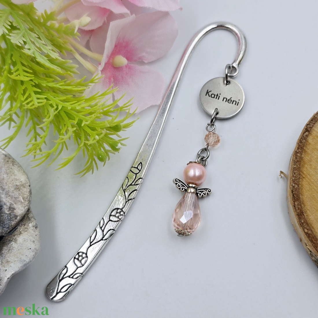 Rózsaszín angyalkás, egyedi névvel gravírozott könyvjelző - könyv & zene - könyvjelző - Meska.hu