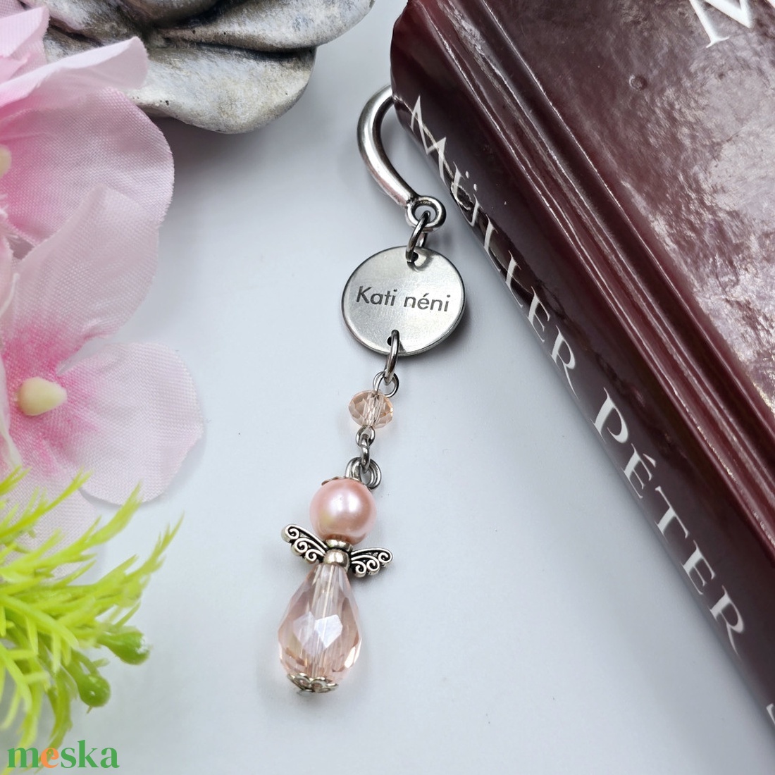 Rózsaszín angyalkás, egyedi névvel gravírozott könyvjelző - könyv & zene - könyvjelző - Meska.hu