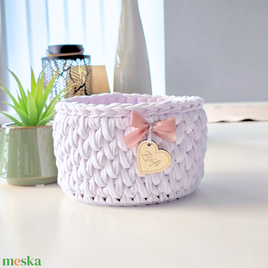 Horgolt tárolókosár egyedi felirattal. Ajándék anyák napjára - otthon & életmód - tárolás & rendszerezés - tárolókosár - Meska.hu