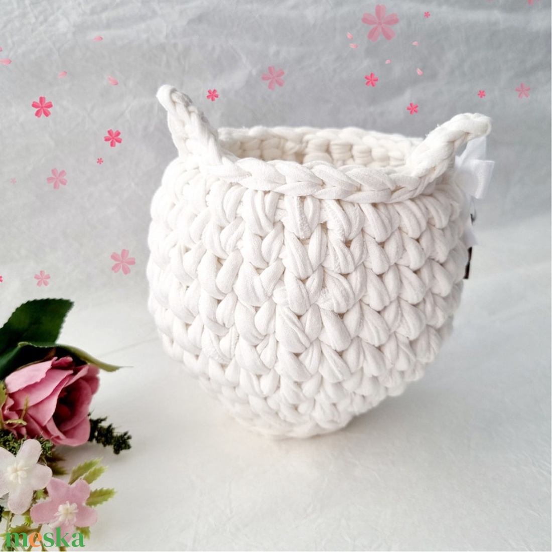 Horgolt cica tárolókosár egyedi felirattal - baba - mama - babaszobabútor - játéktároló - Meska.hu