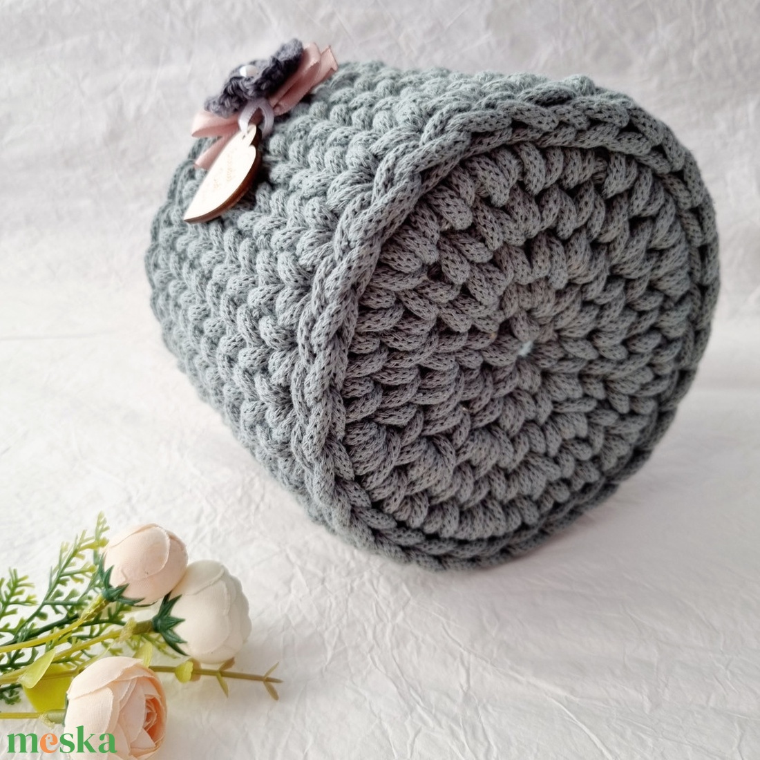 Horgolt tárolókosár egyedi felirattal. Ajándék anyák napjára - otthon & életmód - tárolás & rendszerezés - tárolókosár - Meska.hu