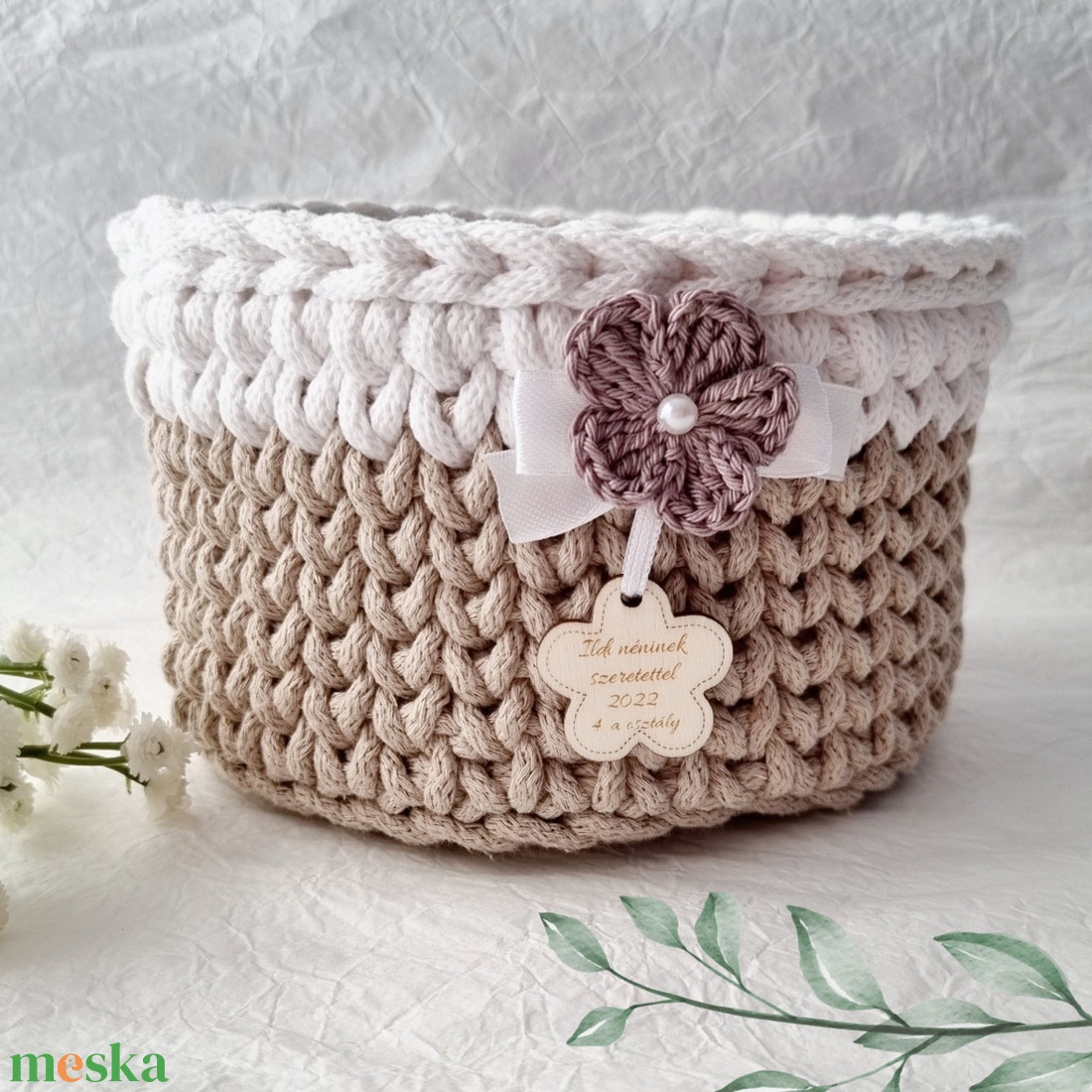Horgolt tárolókosár egyedi felirattal. Ajándék anyák napjára - otthon & életmód - tárolás & rendszerezés - tárolókosár - Meska.hu