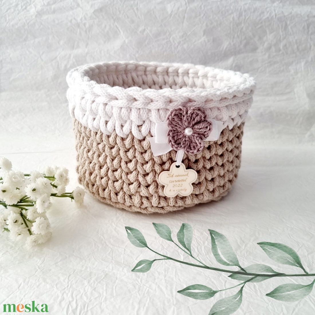 Horgolt tárolókosár egyedi felirattal. Ajándék anyák napjára - otthon & életmód - tárolás & rendszerezés - tárolókosár - Meska.hu