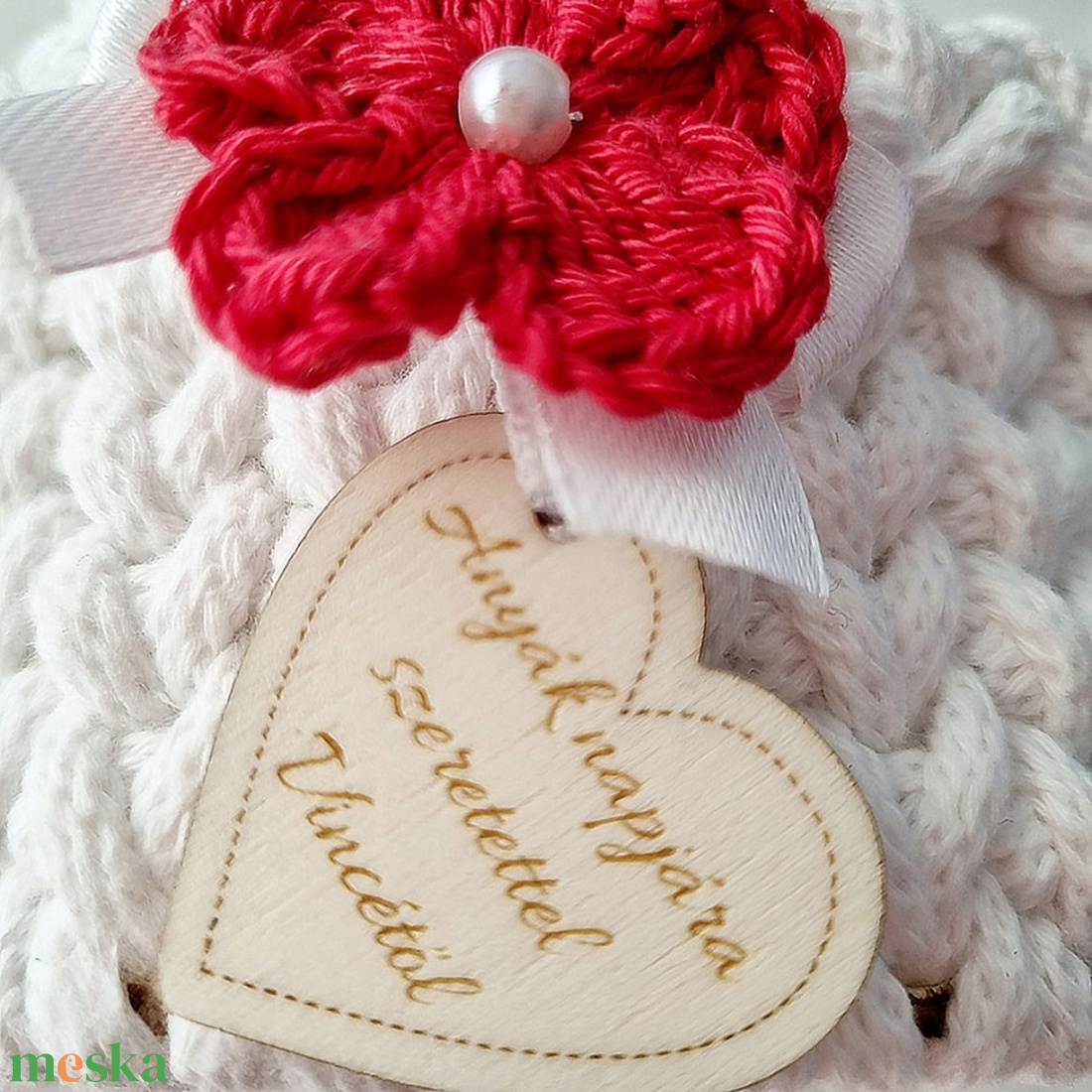 Horgolt tárolókosár egyedi felirattal. Ajándék anyák napjára - otthon & életmód - tárolás & rendszerezés - tárolókosár - Meska.hu