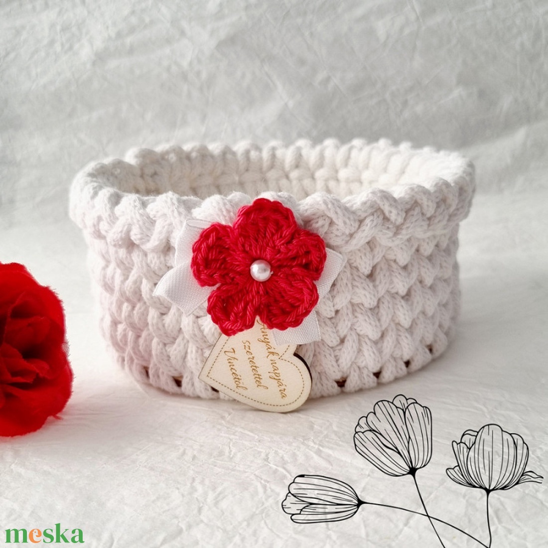 Horgolt tárolókosár egyedi felirattal. Ajándék anyák napjára - otthon & életmód - tárolás & rendszerezés - tárolókosár - Meska.hu