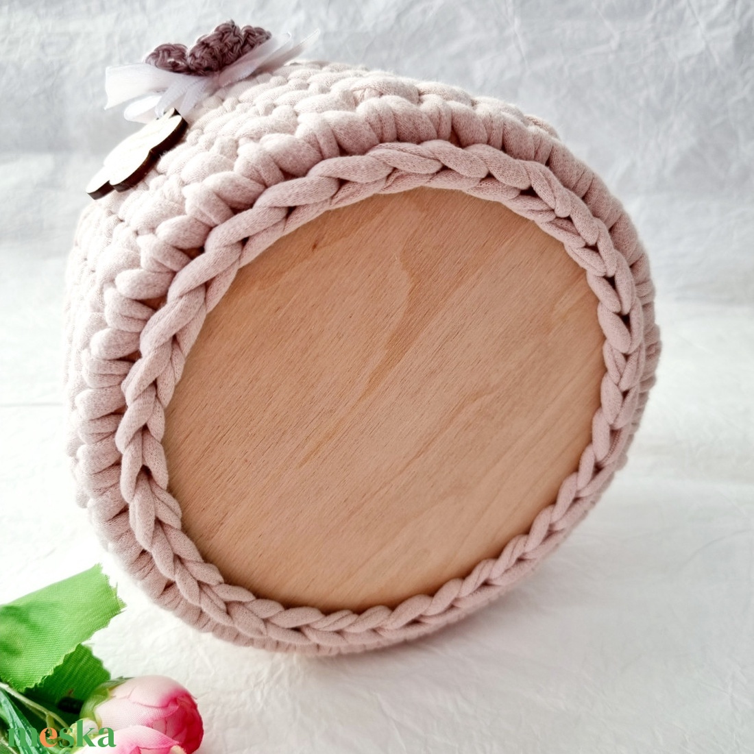 Horgolt tárolókosár egyedi felirattal. Ajándék anyák napjára - otthon & életmód - tárolás & rendszerezés - tárolókosár - Meska.hu