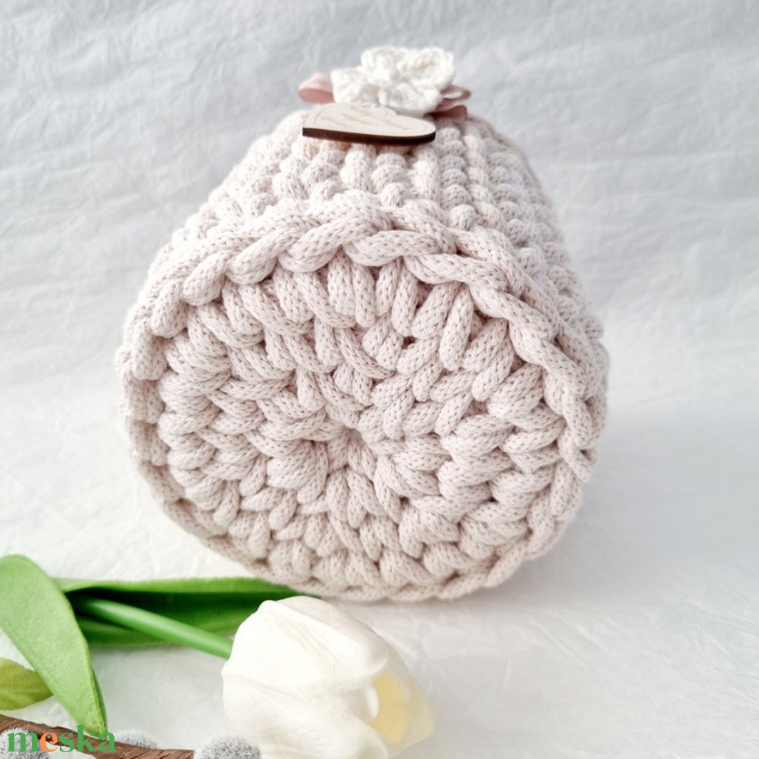 Horgolt tárolókosár egyedi felirattal. Ajándék anyák napjára - otthon & életmód - tárolás & rendszerezés - tárolókosár - Meska.hu