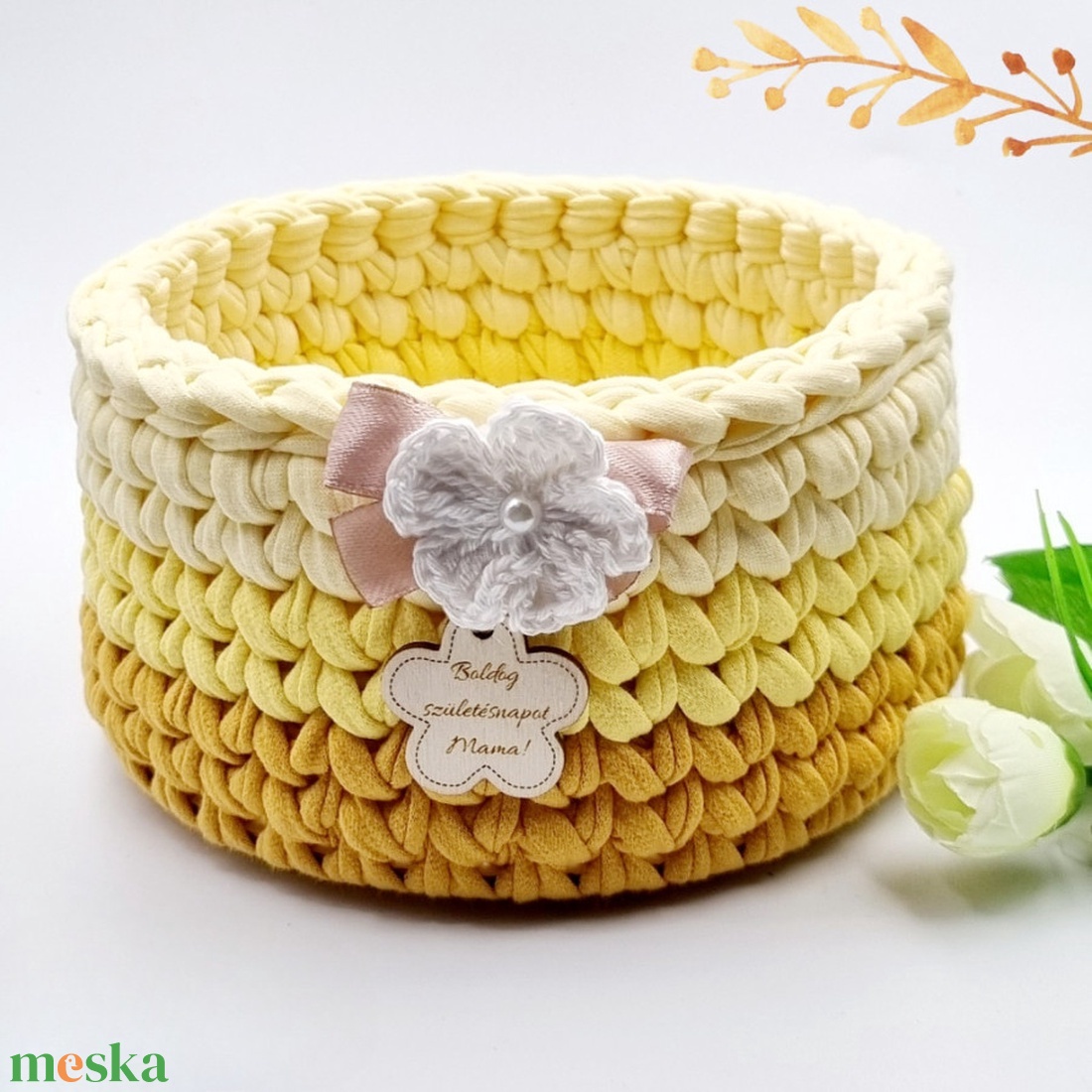 Horgolt tárolókosár egyedi felirattal. Ajándék anyák napjára - otthon & életmód - tárolás & rendszerezés - tárolókosár - Meska.hu