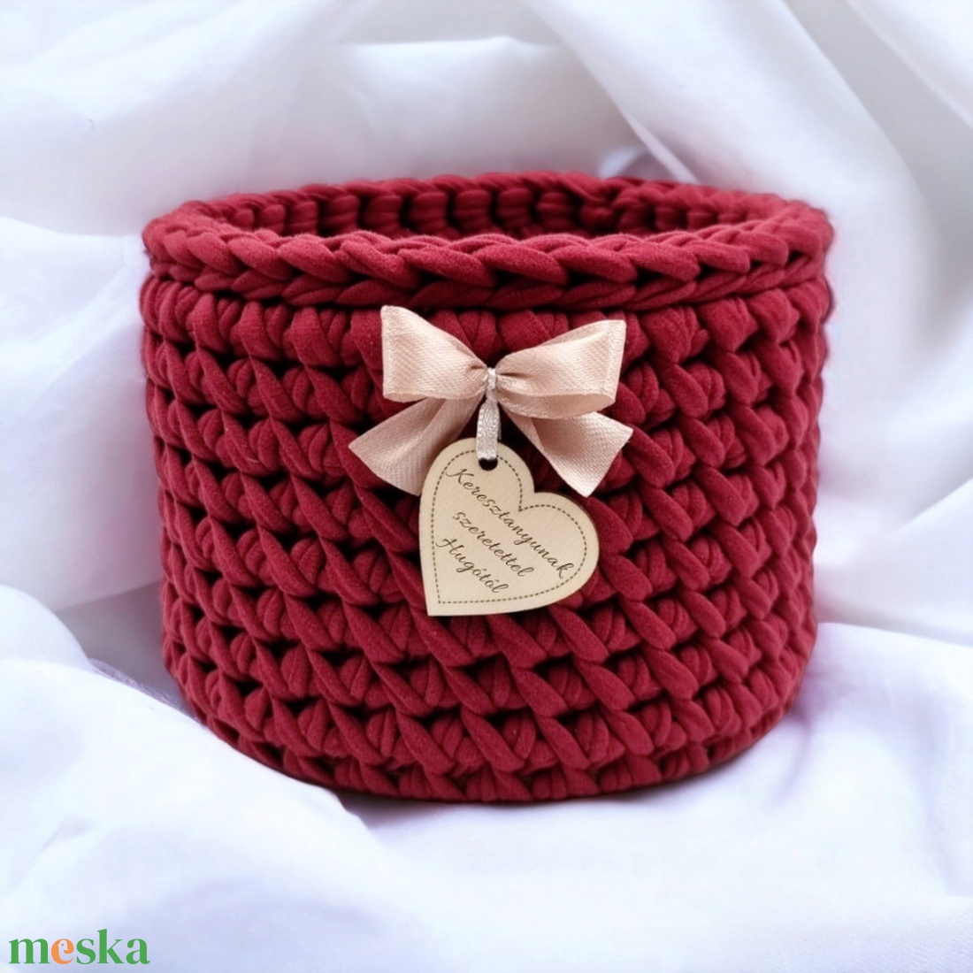 Horgolt tárolókosár egyedi felirattal. Ajándék anyák napjára - otthon & életmód - tárolás & rendszerezés - tárolókosár - Meska.hu