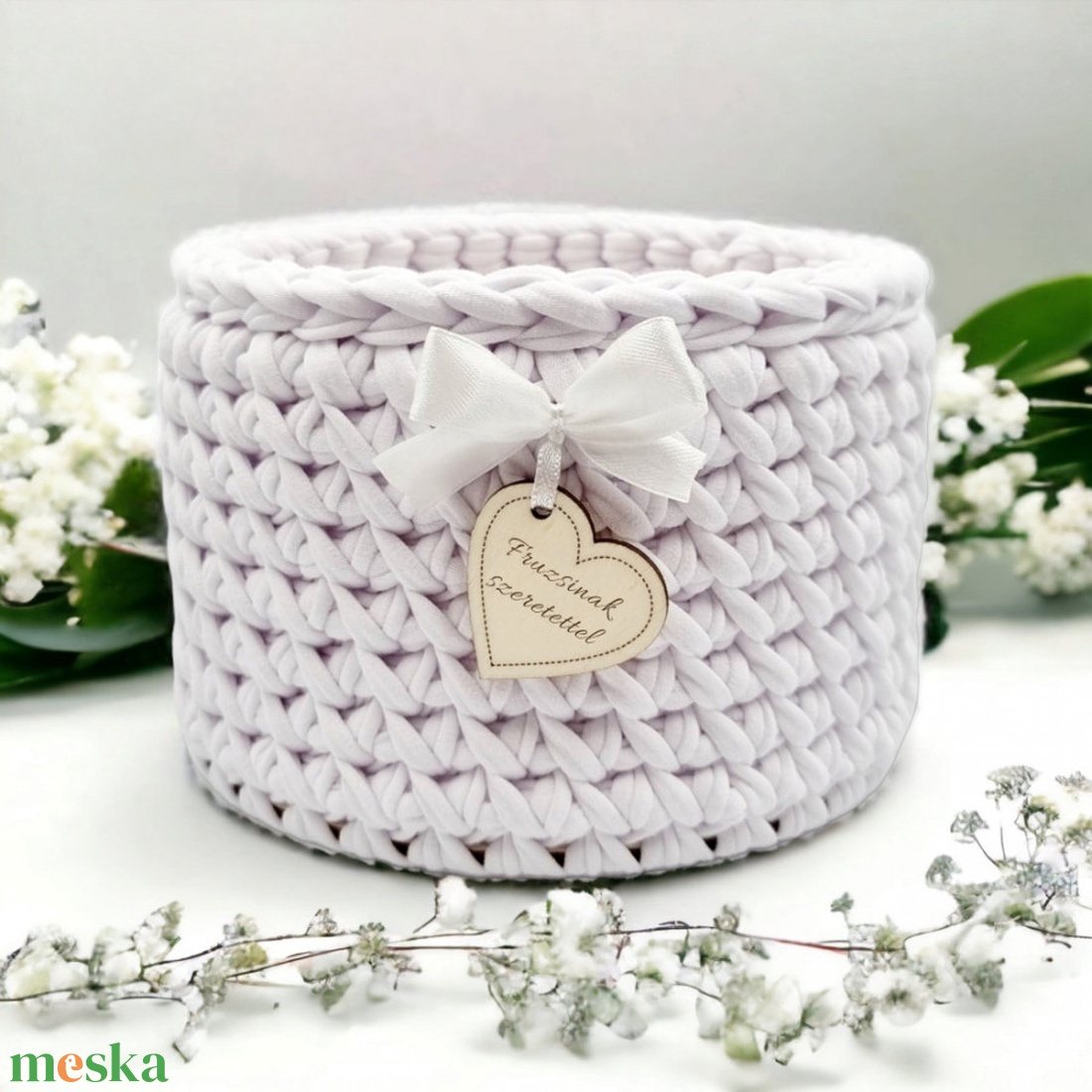 Horgolt tárolókosár egyedi felirattal. Ajándék anyák napjára - otthon & életmód - tárolás & rendszerezés - tárolókosár - Meska.hu