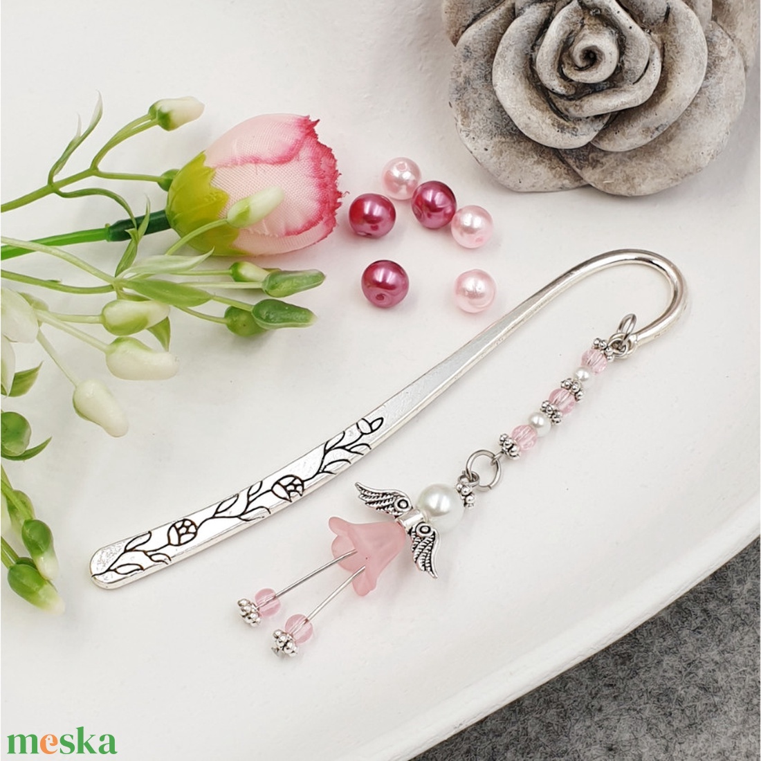 Deborah - könyvjelző rózsaszín akril angyalkával - könyv & zene - könyvjelző - Meska.hu