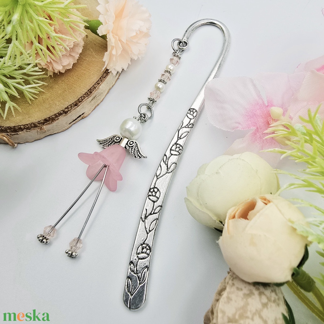 Deborah - könyvjelző rózsaszín akril angyalkával - könyv & zene - könyvjelző - Meska.hu