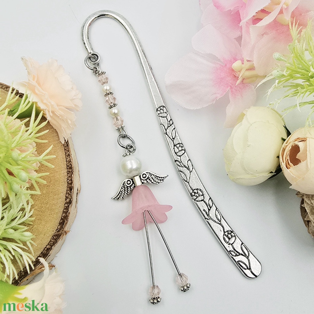 Deborah - könyvjelző rózsaszín akril angyalkával - könyv & zene - könyvjelző - Meska.hu