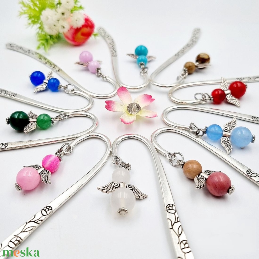 10 db angyalkás könyvjelző - vegyes ásványgyöngyből - könyv & zene - könyvjelző - Meska.hu