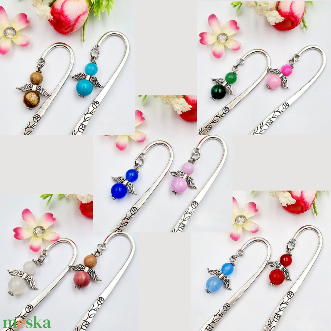 10 db angyalkás könyvjelző - vegyes ásványgyöngyből - könyv & zene - könyvjelző - Meska.hu