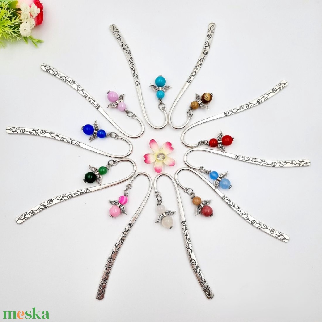 10 db angyalkás könyvjelző - vegyes ásványgyöngyből - könyv & zene - könyvjelző - Meska.hu