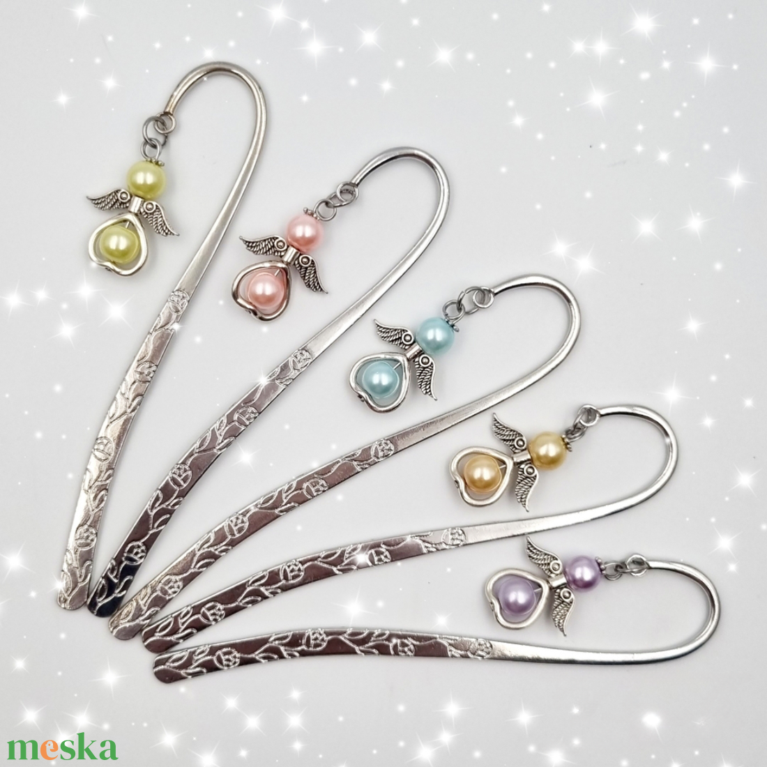 5 db teklagyöngy angyalkás könyvjelző - pillecukor - könyv & zene - könyvjelző - Meska.hu