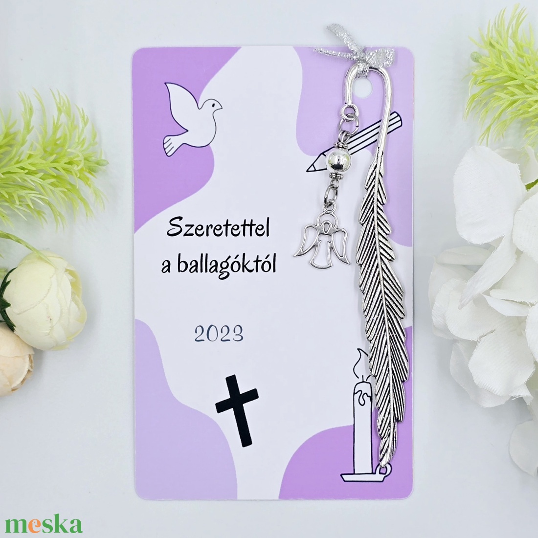 Hittan tanároknak ajándék ballagásra, pedagógusnapra, tanév végére - Könyvjelző angyal charmmal, ajándékkártyán - könyv & zene - könyvjelző - Meska.hu