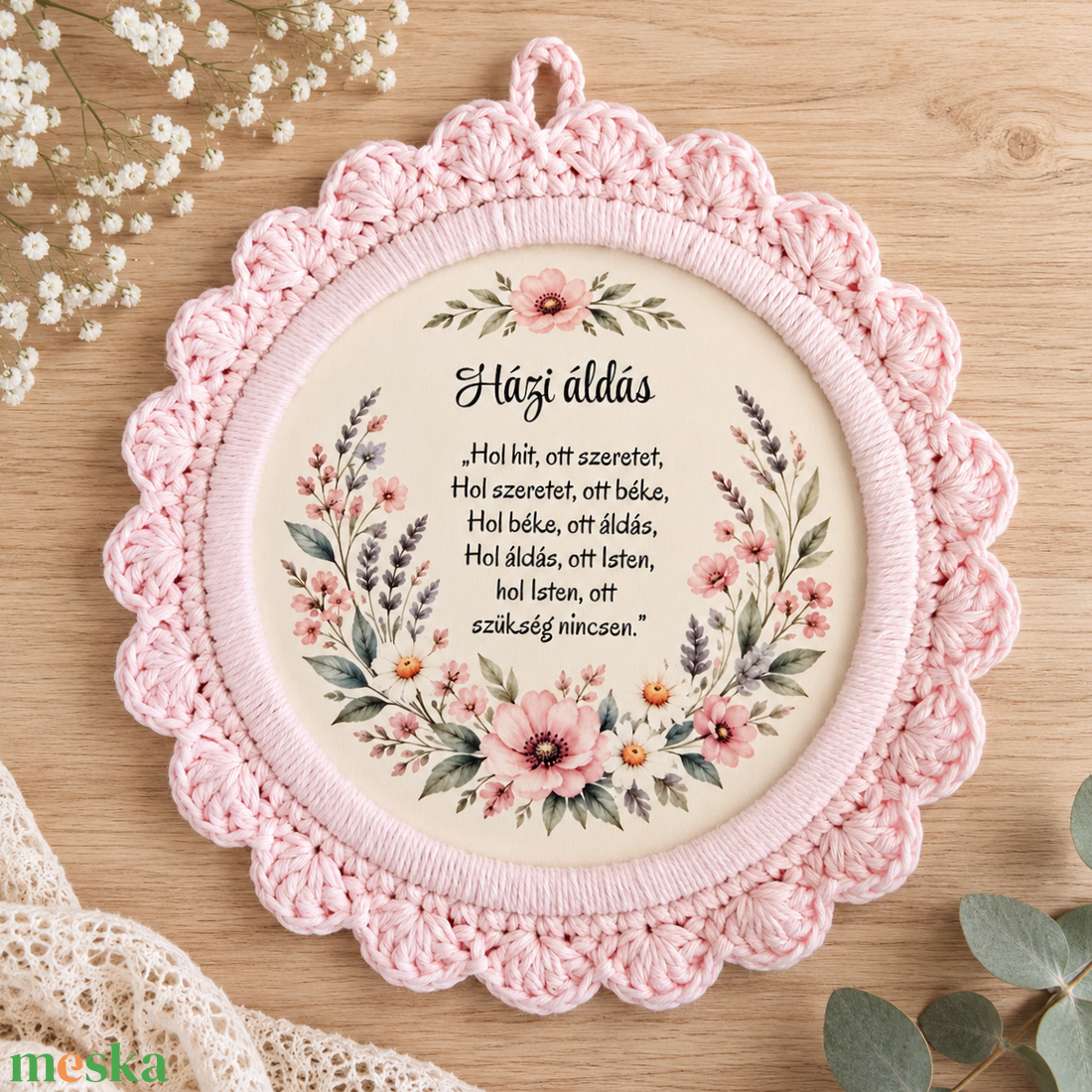 Házi áldás kézzel horgolt szegéllyel- 24 cm - otthon & életmód - vallás - házi áldás - Meska.hu