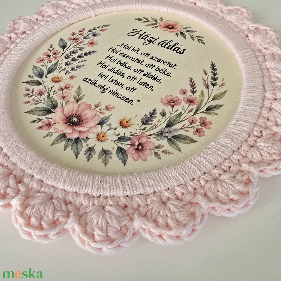 Házi áldás kézzel horgolt szegéllyel- 24 cm - otthon & életmód - vallás - házi áldás - Meska.hu