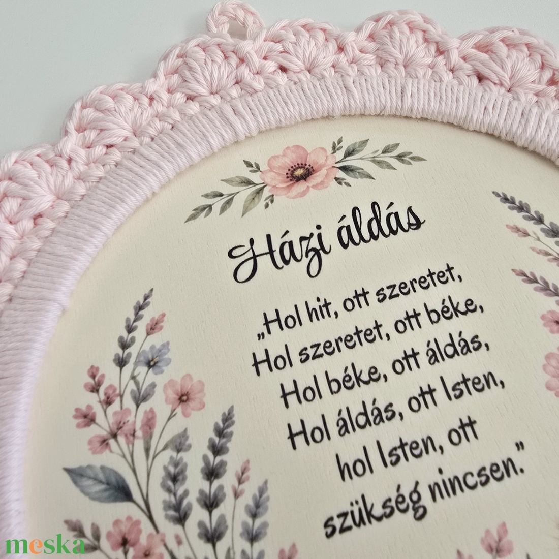 Házi áldás kézzel horgolt szegéllyel- 24 cm - otthon & életmód - vallás - házi áldás - Meska.hu