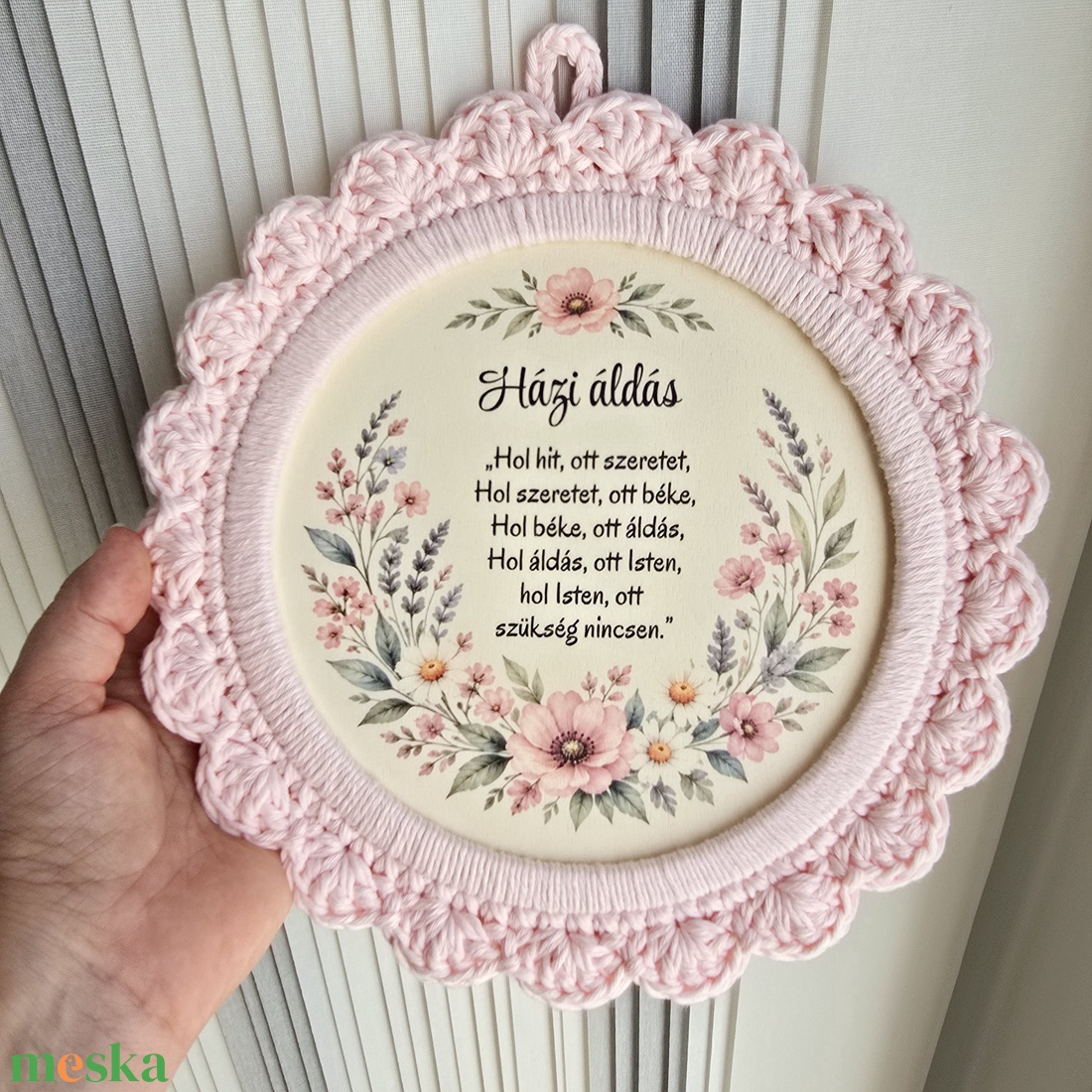Házi áldás kézzel horgolt szegéllyel- 24 cm - otthon & életmód - vallás - házi áldás - Meska.hu