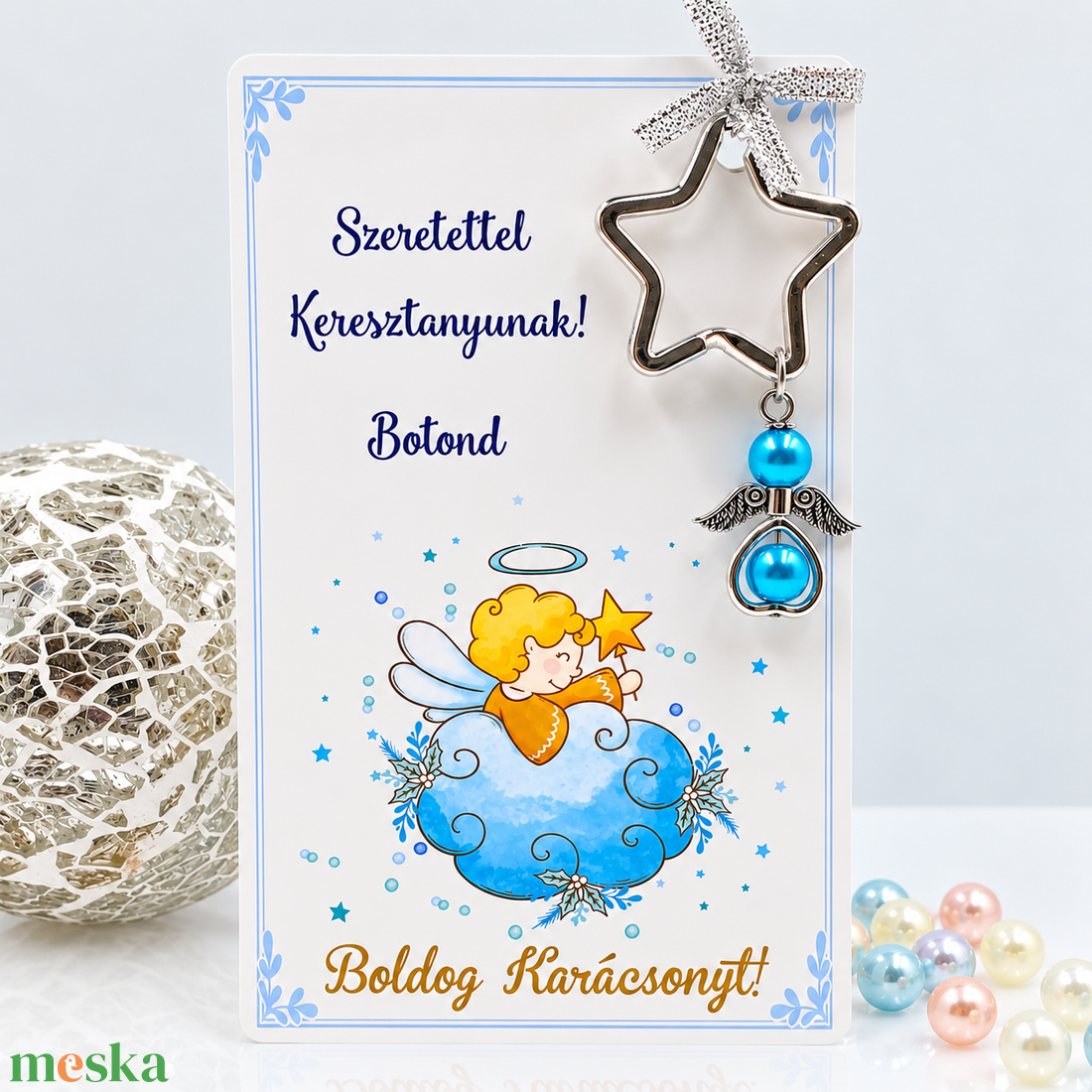 Angyalkás kulcstartó karácsonyi ajándékkártyán 3. - táska & tok - kulcstartó & táskadísz - kulcstartó - Meska.hu