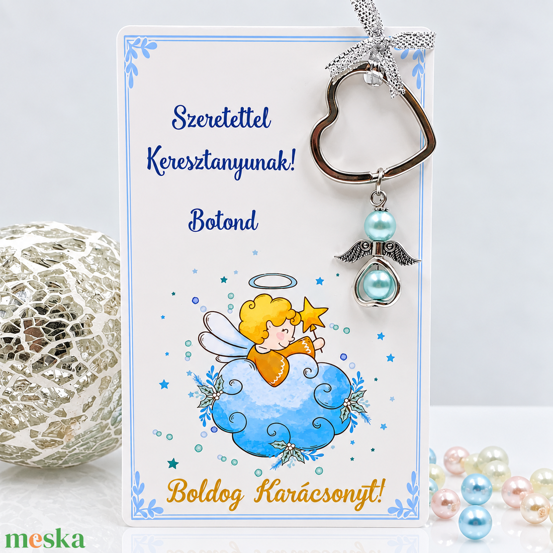 Angyalkás kulcstartó karácsonyi ajándékkártyán 3. - táska & tok - kulcstartó & táskadísz - kulcstartó - Meska.hu