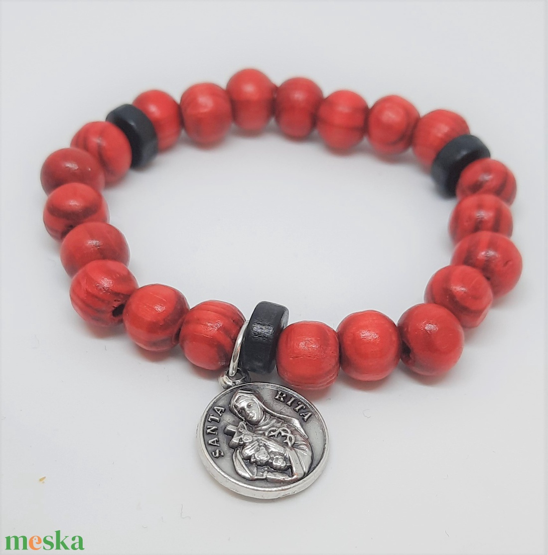 Szent Rita rózsafűzér karkötő fa gyöngyszemekből - ékszer - karkötő - gyöngyös karkötő - Meska.hu