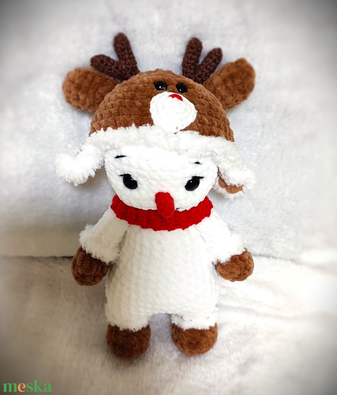 Horgolt plüss hóember rénszarvas sapkában - játék & sport - plüssállat & játékfigura - plüss mesefigurák - Meska.hu