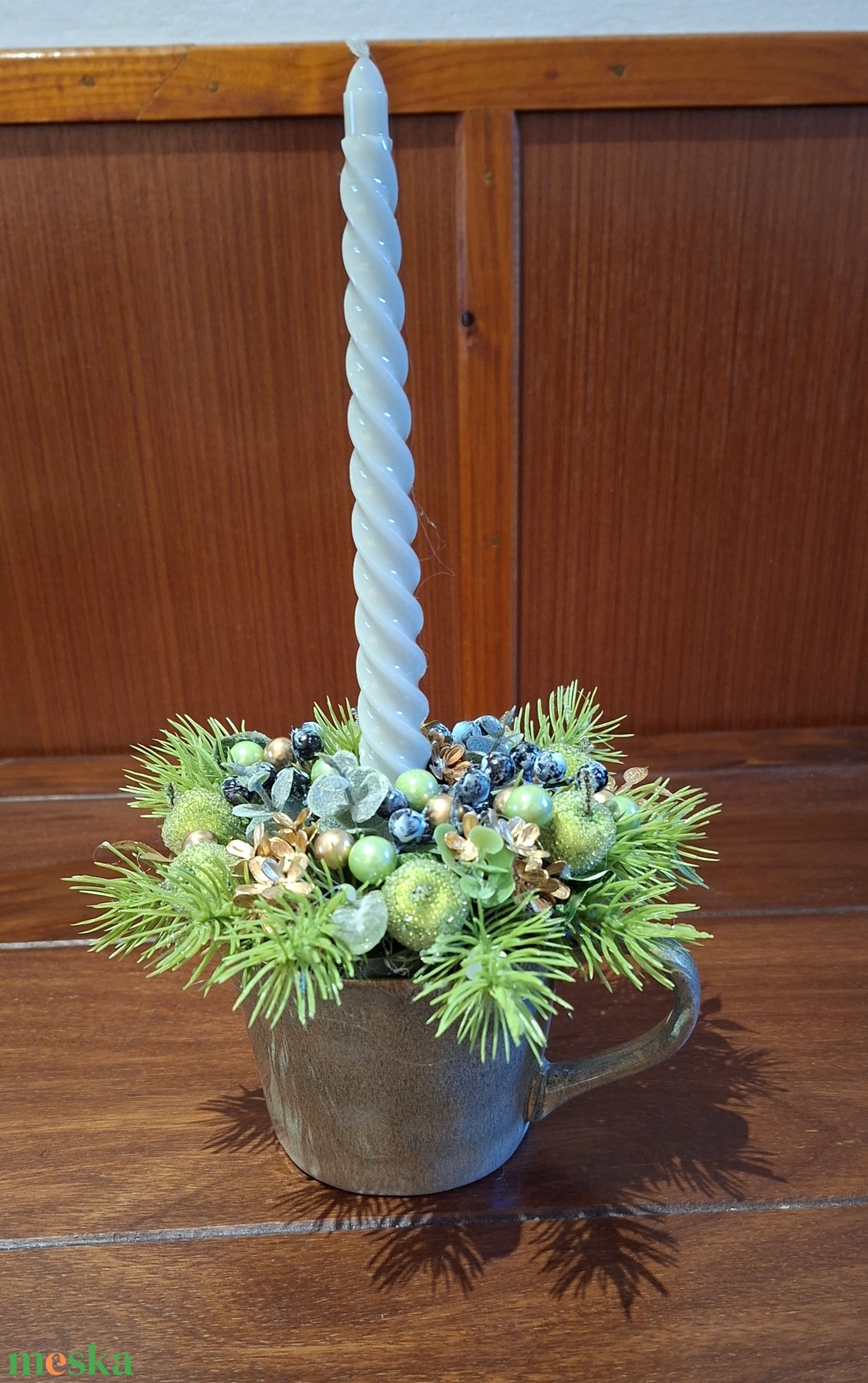 Karácsonyi bögredísz gyertyával - karácsony - adventi díszek - adventi asztaldísz - Meska.hu