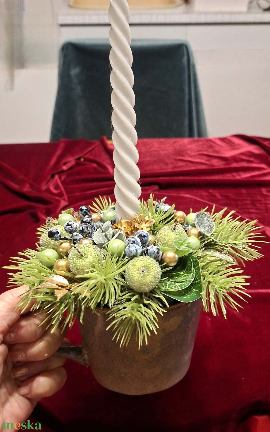 Karácsonyi bögredísz gyertyával - karácsony - adventi díszek - adventi asztaldísz - Meska.hu