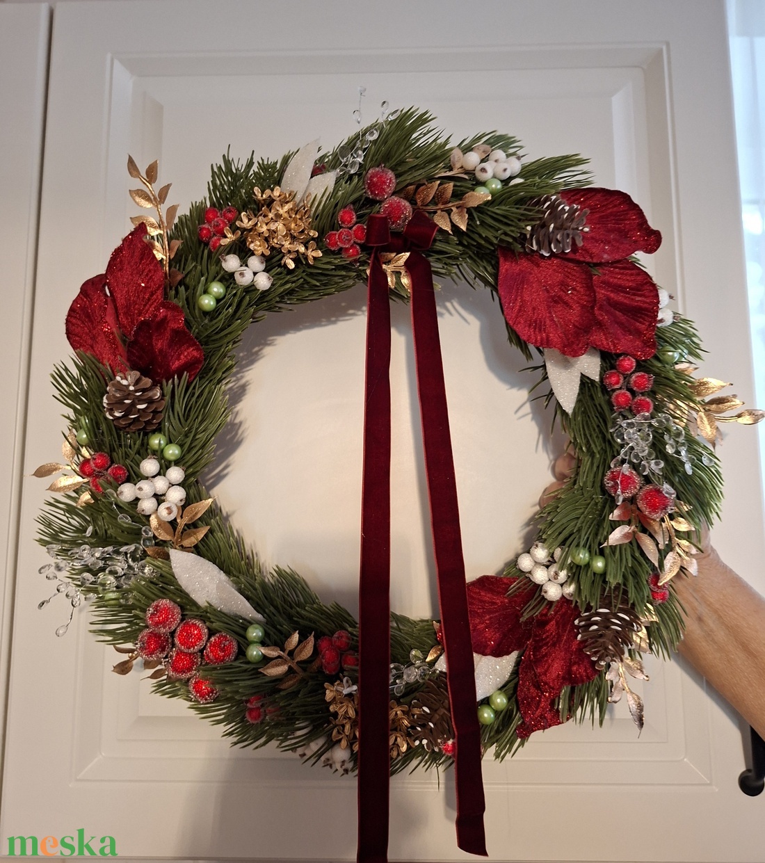 Nagyméretű, gazdagon díszített karácsonyi kopogtató - karácsony - adventi díszek - adventi ajtódísz - Meska.hu