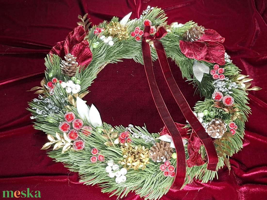 Nagyméretű, gazdagon díszített karácsonyi kopogtató - karácsony - adventi díszek - adventi ajtódísz - Meska.hu