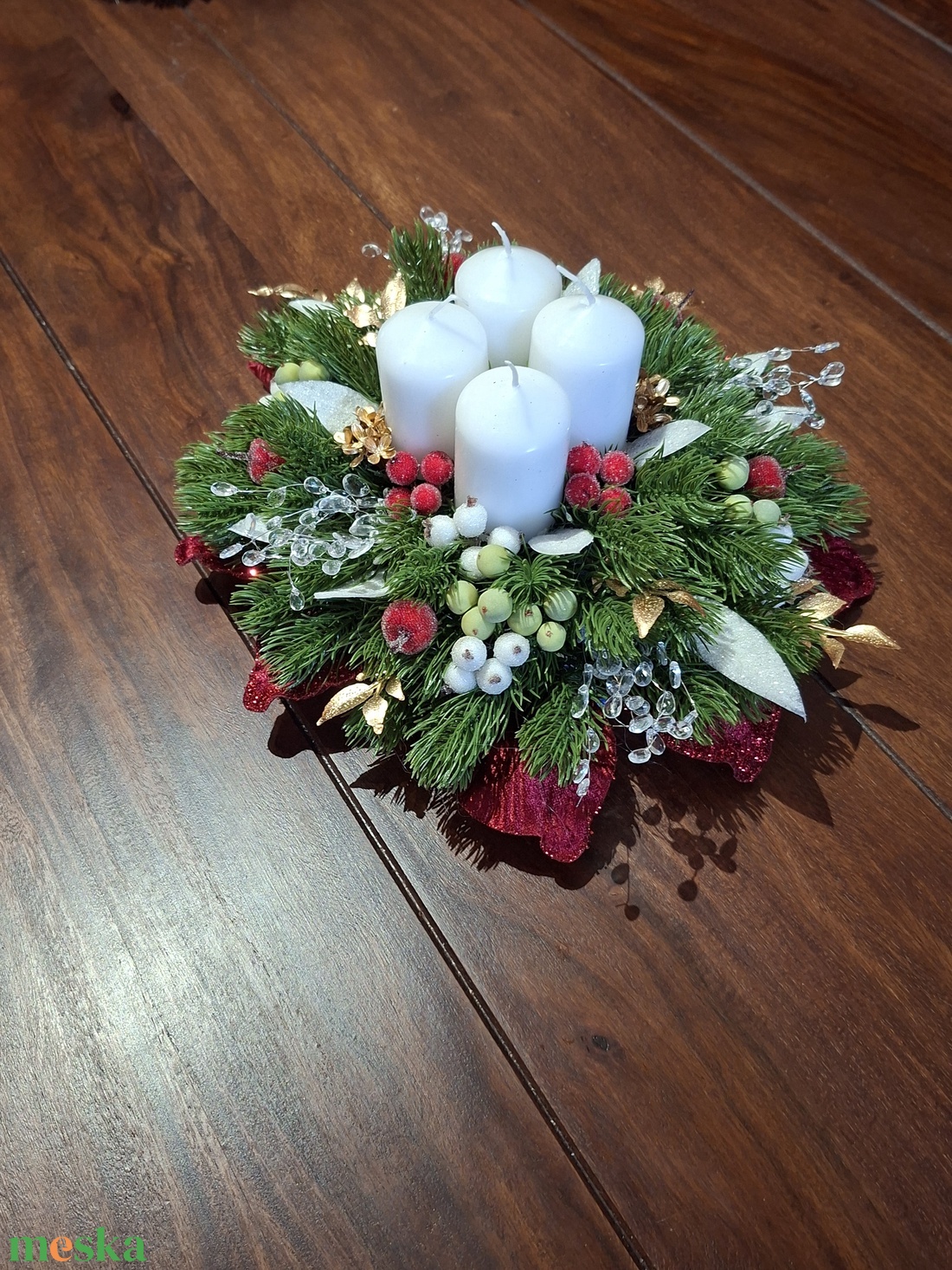 Adventi asztali dekoráció fehér gyertyákkal - karácsony - adventi díszek - adventi asztaldísz - Meska.hu Adventi asztali dekoráció fehér gyertyákkal - karácsony - adventi díszek - adventi asztaldísz - Meska.hu