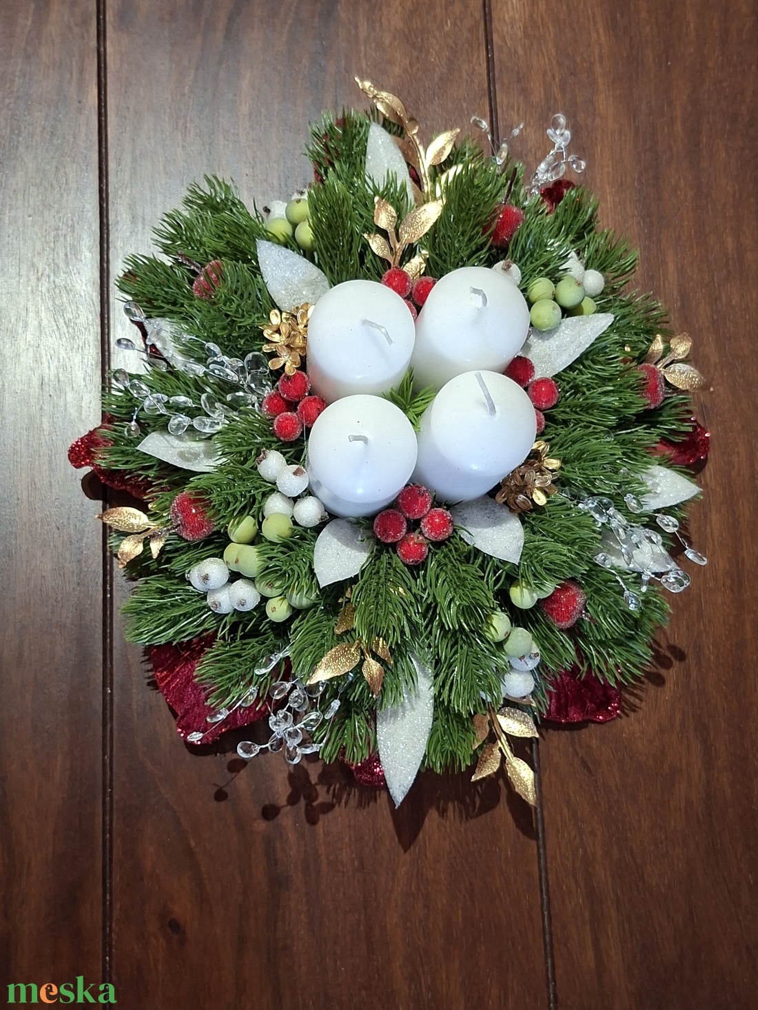 Adventi asztali dekoráció fehér gyertyákkal - karácsony - adventi díszek - adventi asztaldísz - Meska.hu Adventi asztali dekoráció fehér gyertyákkal - karácsony - adventi díszek - adventi asztaldísz - Meska.hu