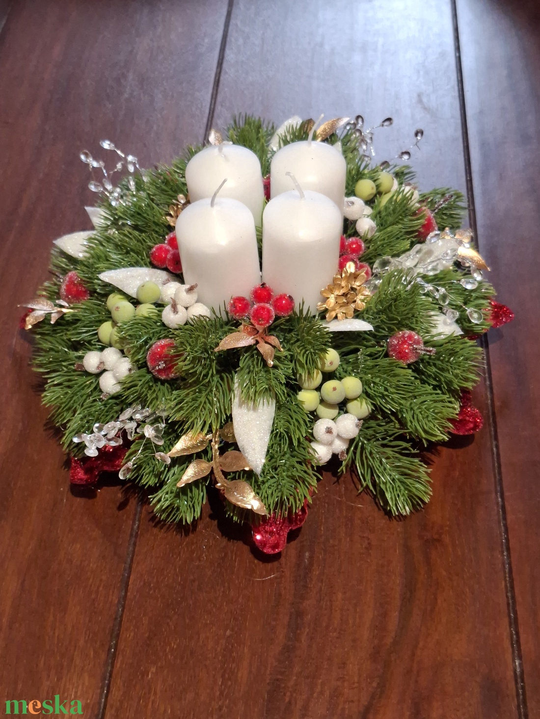 Adventi asztali dekoráció fehér gyertyákkal - karácsony - adventi díszek - adventi asztaldísz - Meska.hu Adventi asztali dekoráció fehér gyertyákkal - karácsony - adventi díszek - adventi asztaldísz - Meska.hu