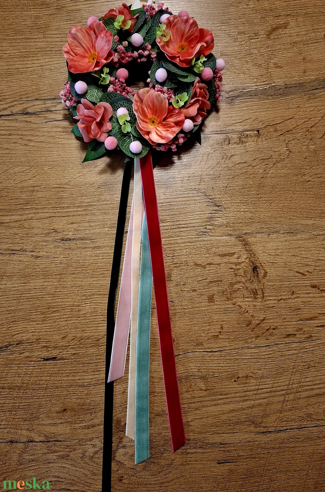 Kedves rózsaszín kopogtató bársonyszalagokkal - otthon & életmód - dekoráció - ajtó- és ablak dekoráció - ajtódísz & kopogtató - Meska.hu